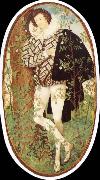 Nicholas Hilliard Leaning younger in rose bush oil